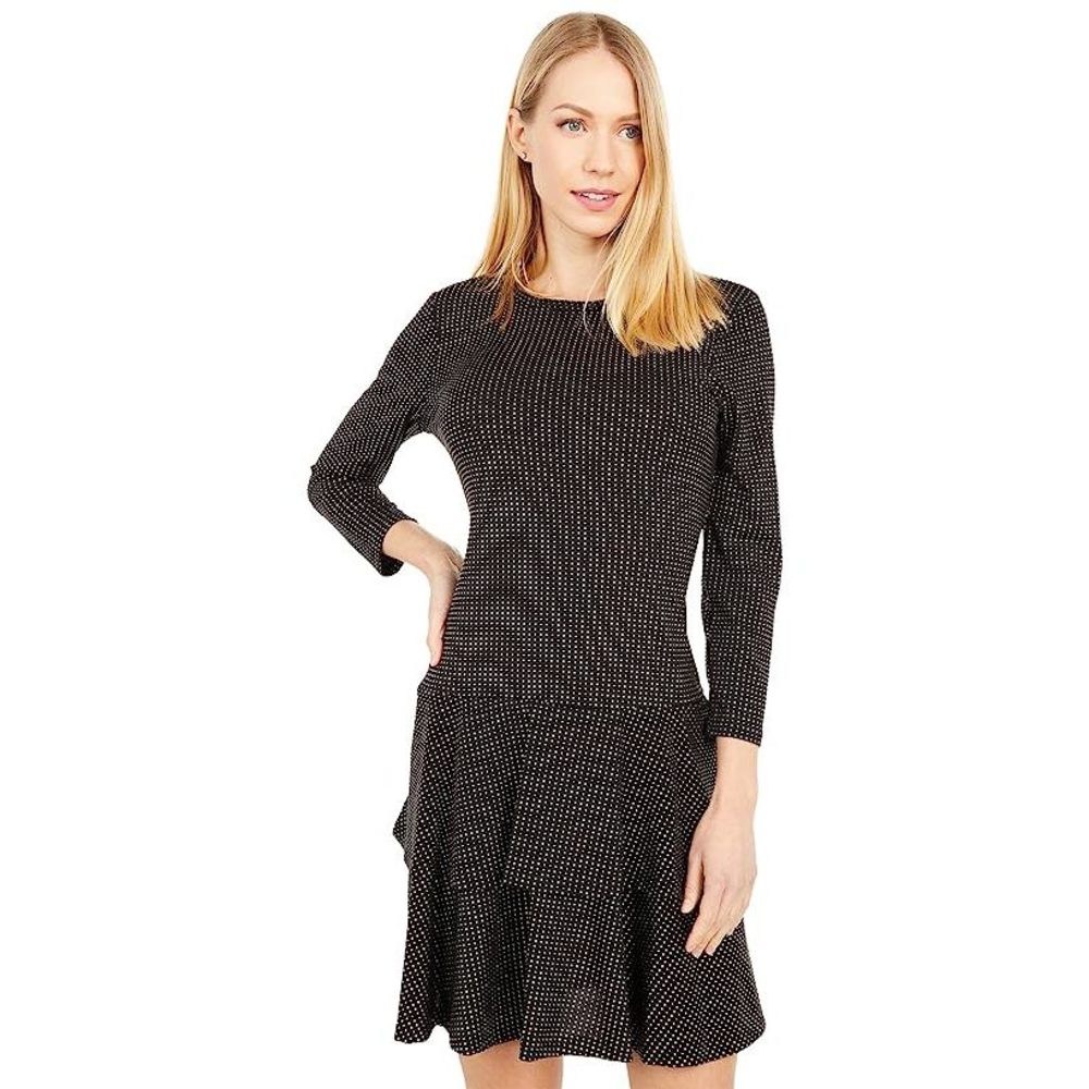 MSRP $135 Michael Kors Metallic-Dot Flounce-Hem Dress Black Size Large